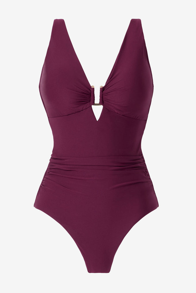 Purple one-piece swimsuit