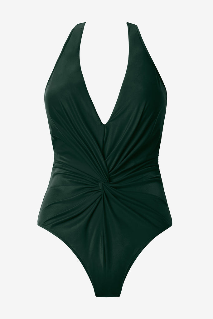 Rosemary green one-piece swimsuit with a twist detail in the middle