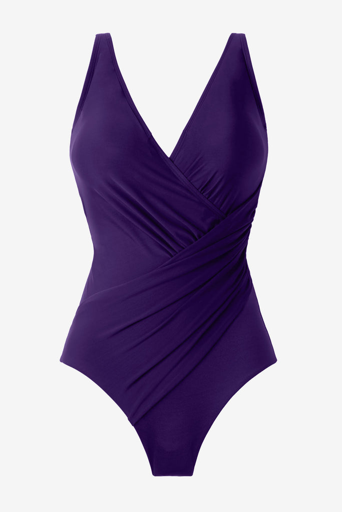 Mulberry purple one-piece swimsuit with wrap detail 