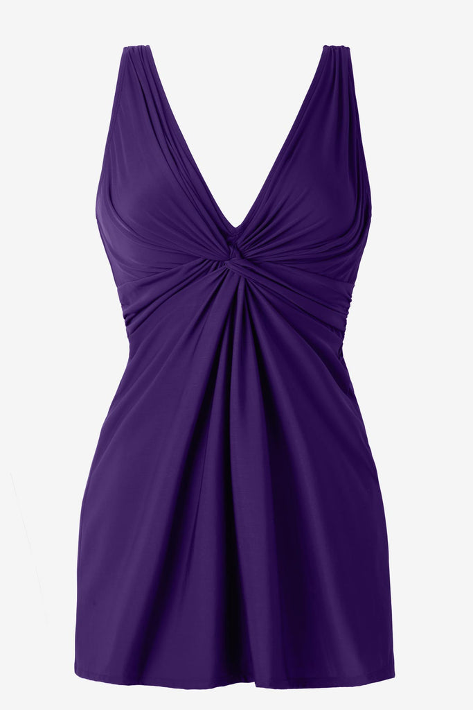 Mulberry purple swim dress with a deep v-neckline