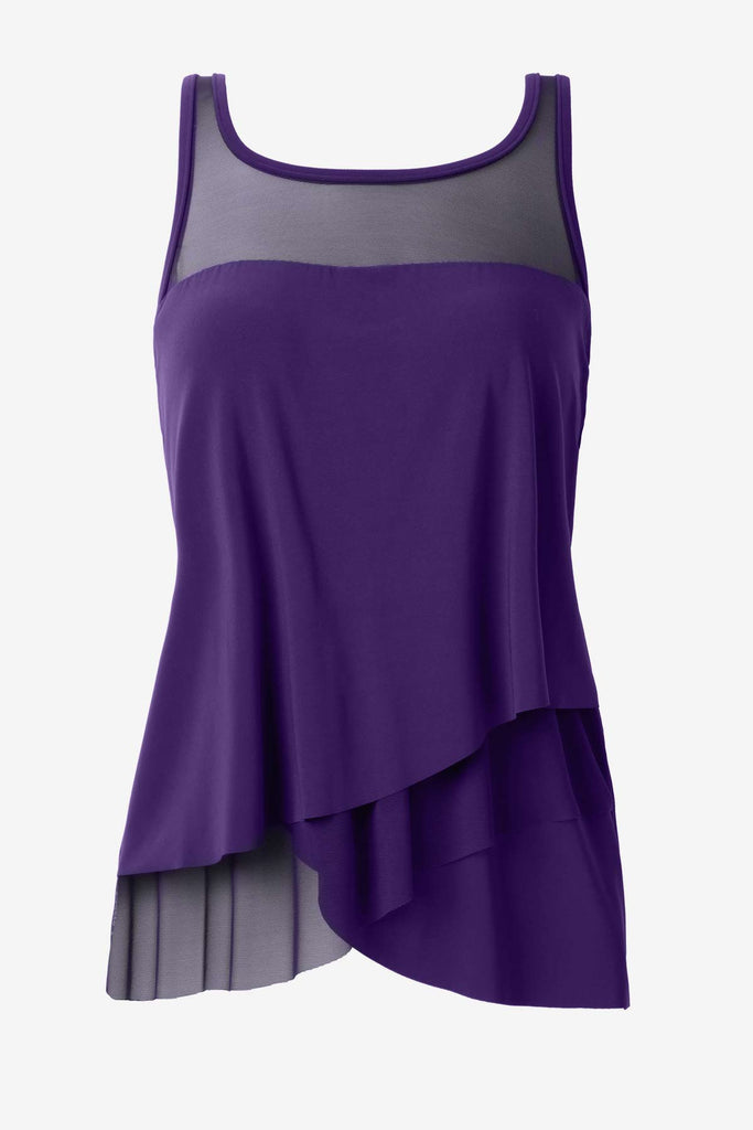 Mulberry purple tankini top with a mesh neckline 