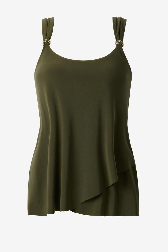 Nori green tankini top with details on the straps