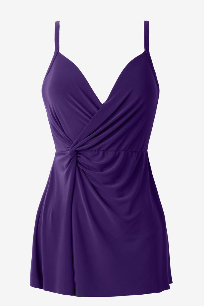 Mulberry purple swim dress with a side slit