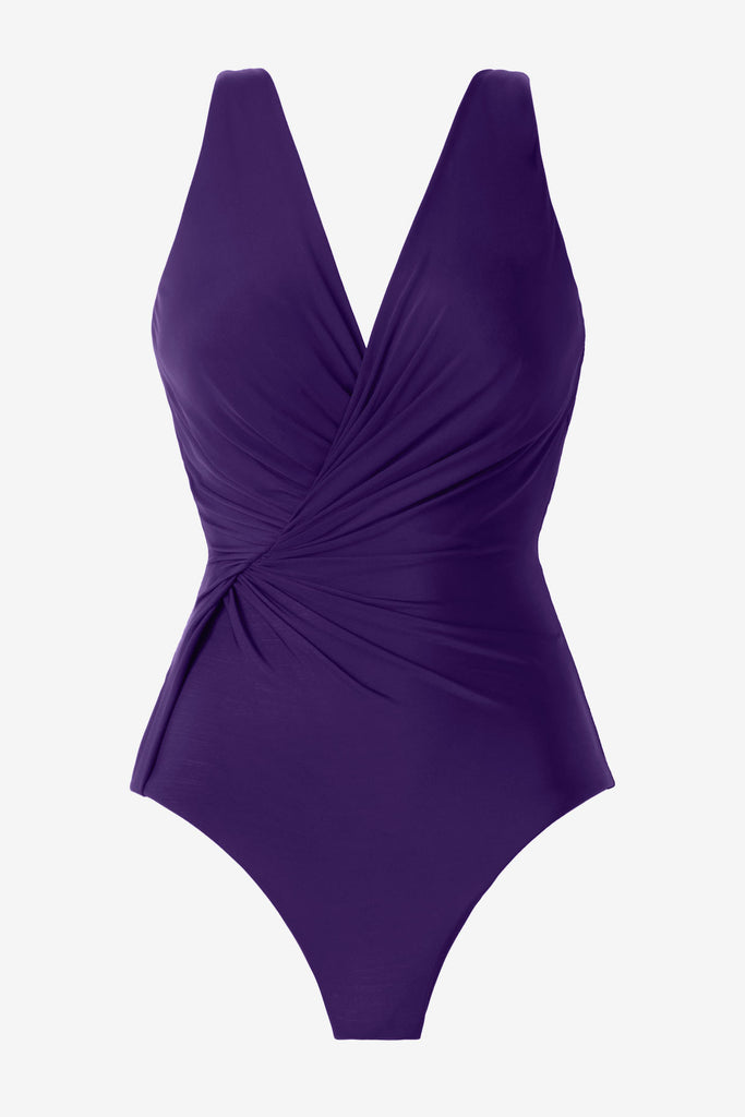 Mulberry purple one-piece swimsuit with ruching on the side