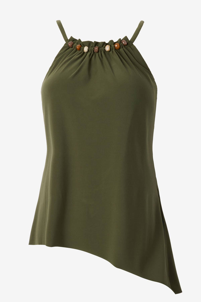 Bamboo green tankini top with beading along the neckline