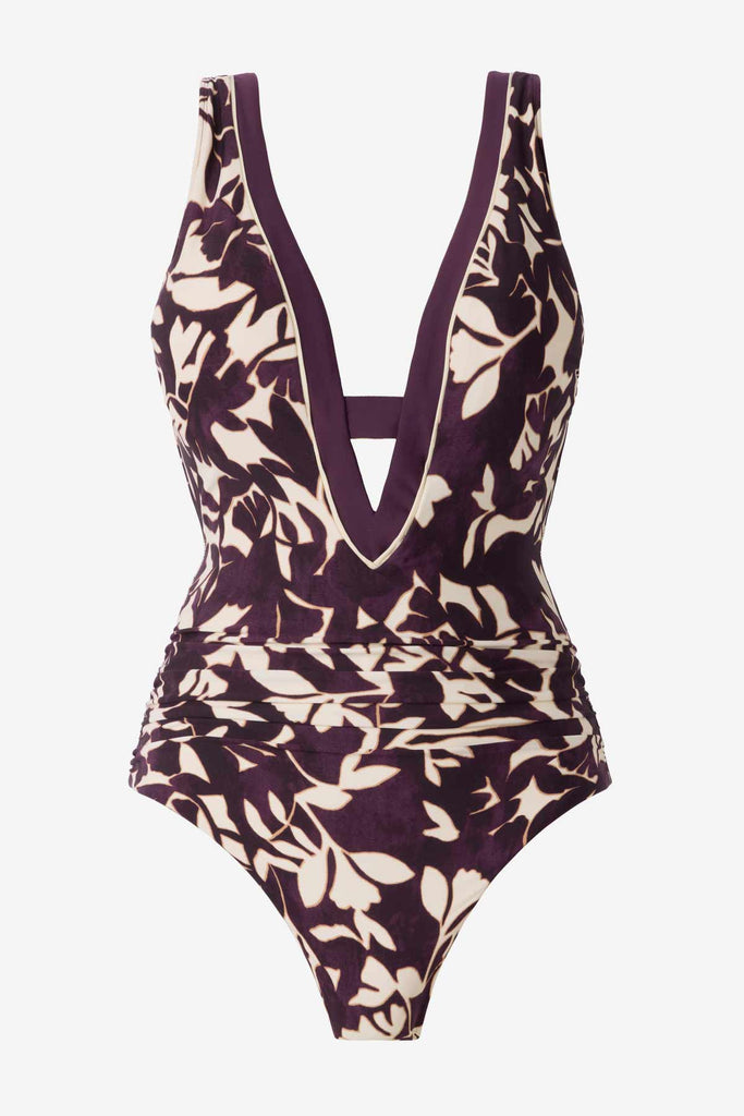 Multicolor one-piece swimsuit with a deep v-neck