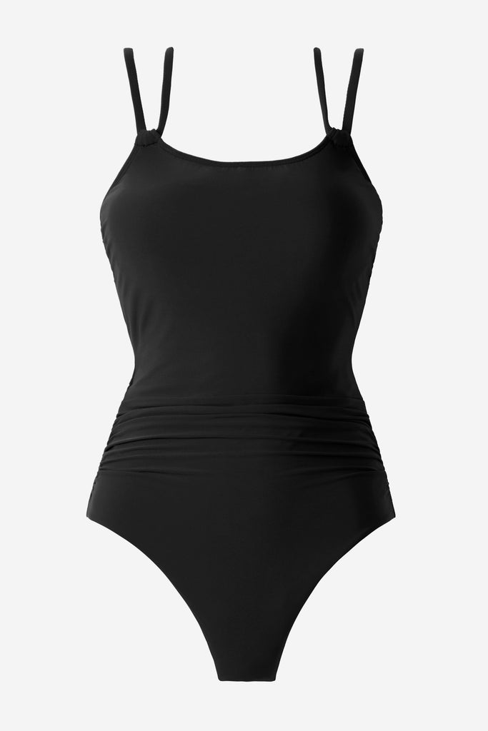 Black one-piece swimsuit with double straps