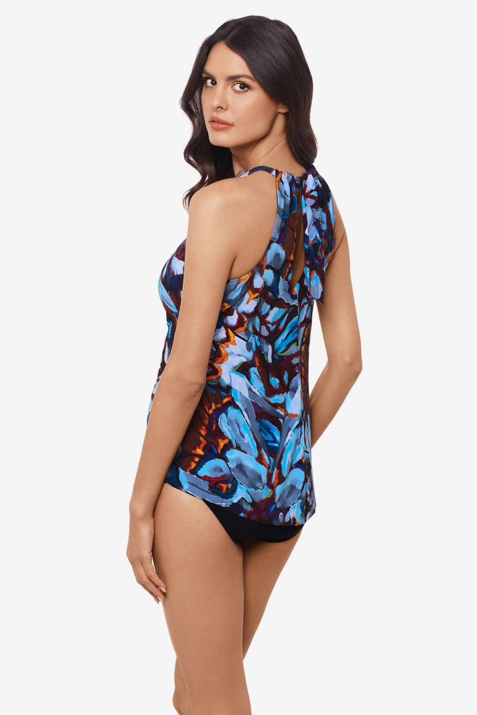 Woman turned to the side to show off detail of tankini op