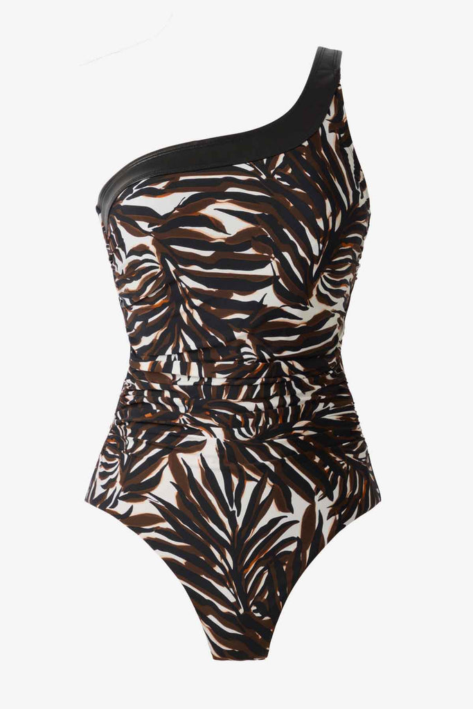 Multicolor one-piece swimsuit with an asymmetrical cut