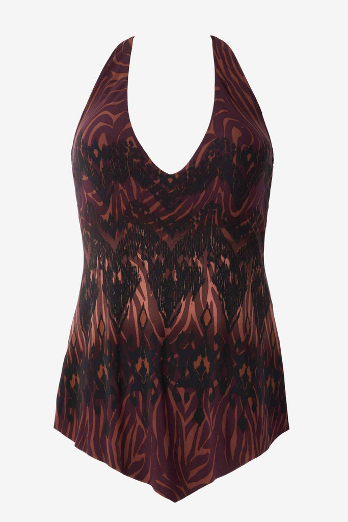 Multicolor tankini top with an abstract animal print