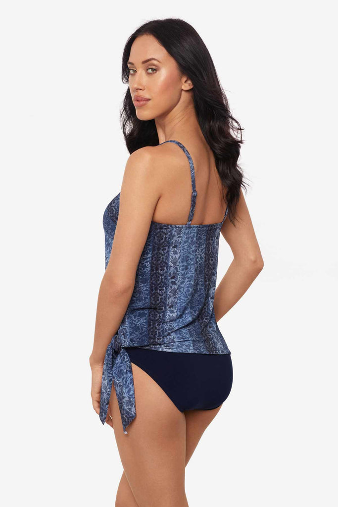 Woman turned to side to show side of tankini top