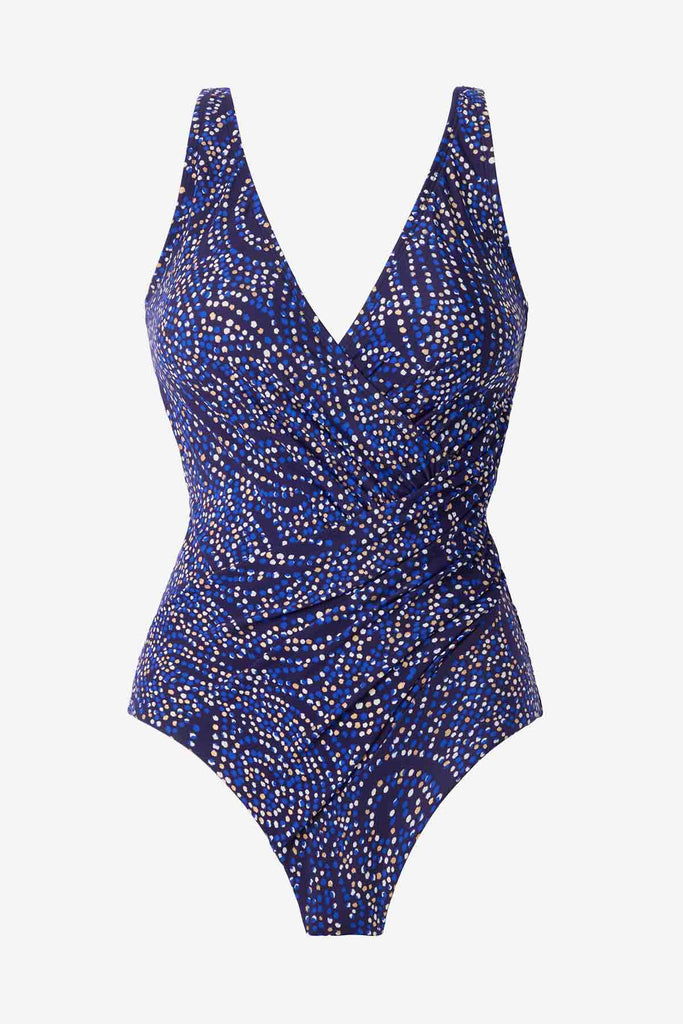 Multicolor one-piece swimsuit with a dot pattern