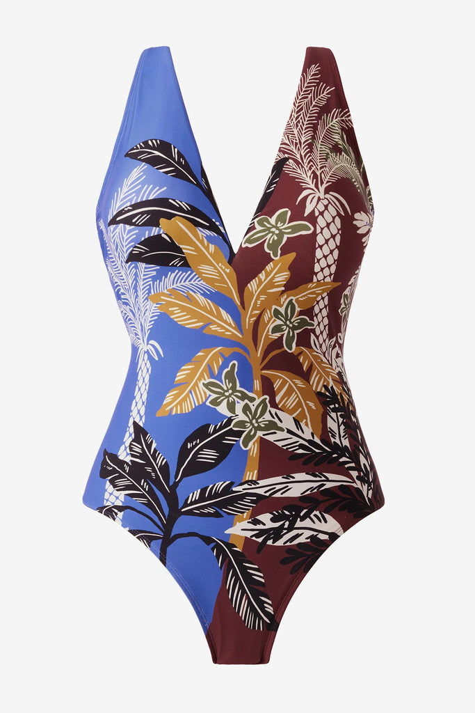 Multicolored and multi-printed one-piece swimsuit