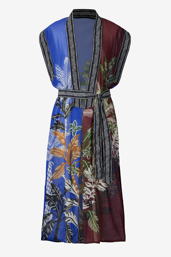Multicolored and printed duster swim cover up