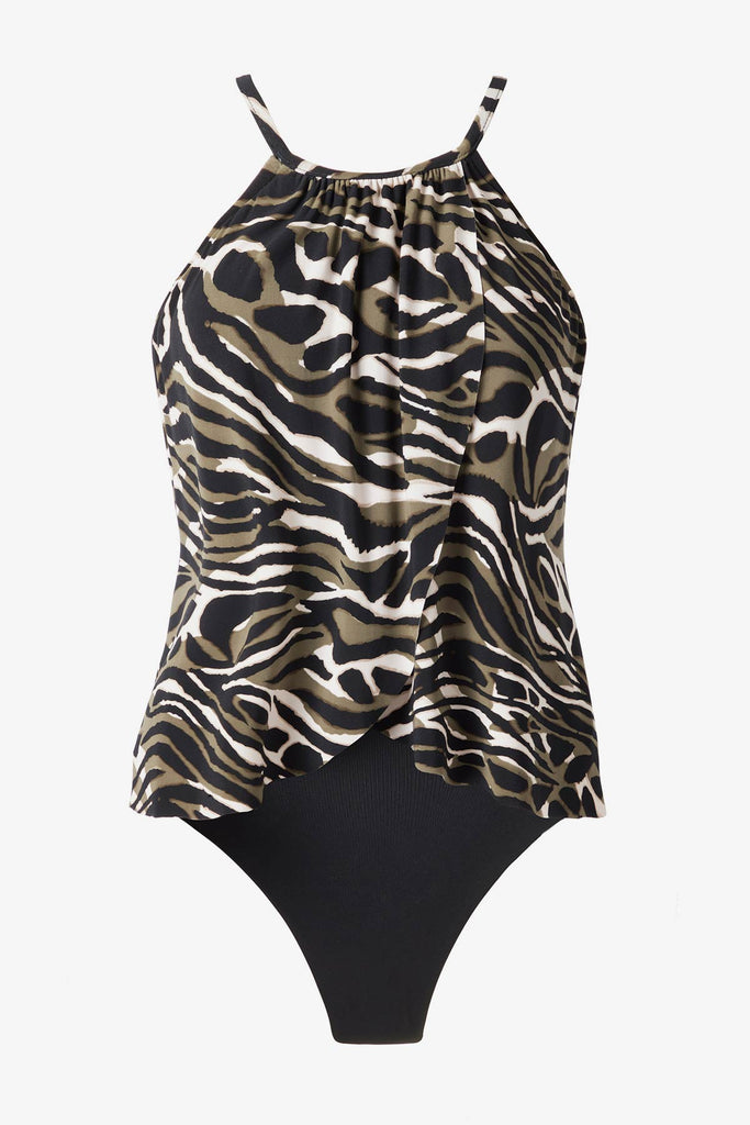 Multicolored animal print one-piece swimsuit