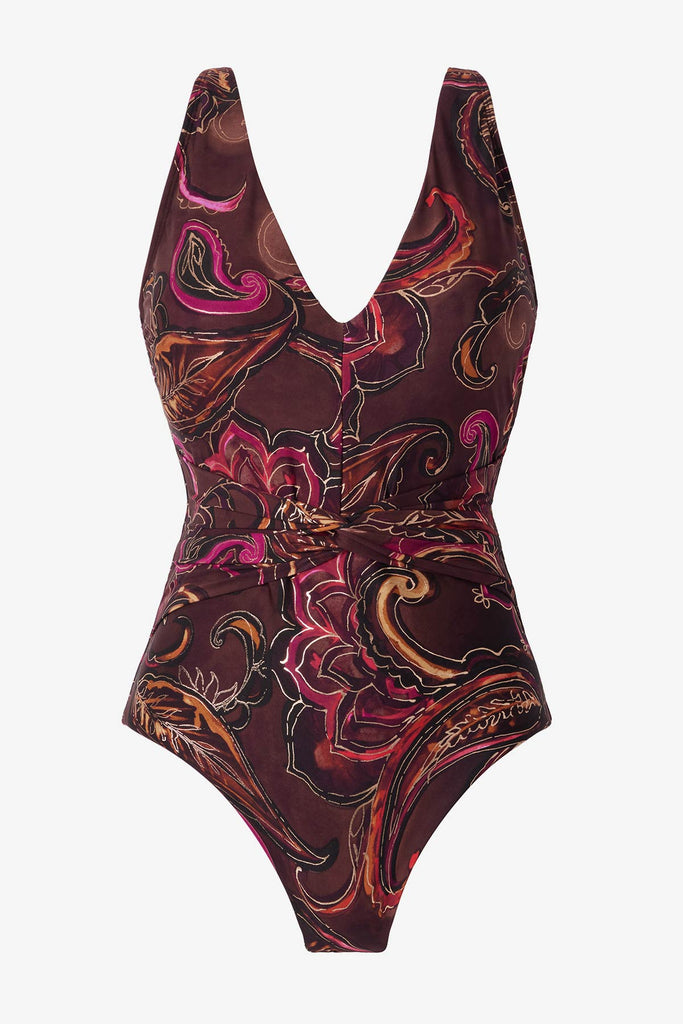 Multicolored paisley printed one-piece swimsuit