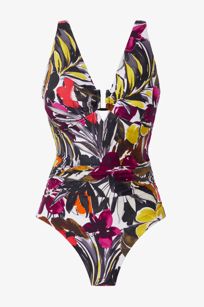 Multicolored floral printed one-piece swimsuit 