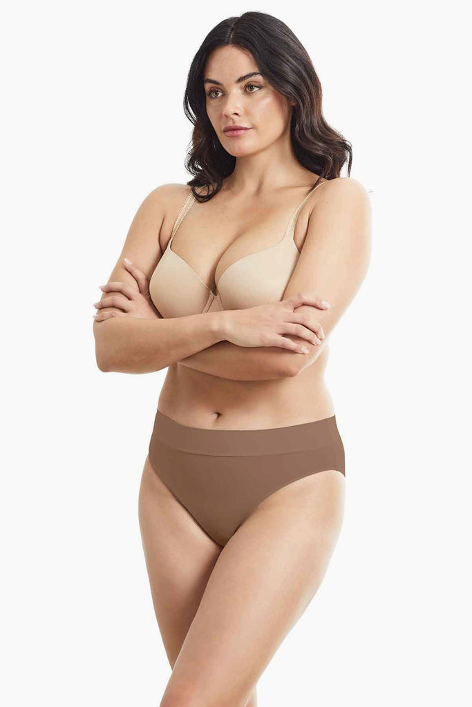 Woman in a modern high cut brief.