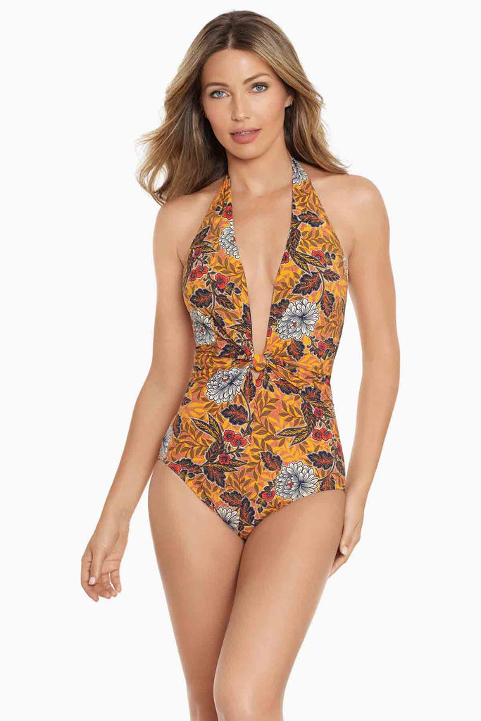 Woman wearing a one piece swimsuit