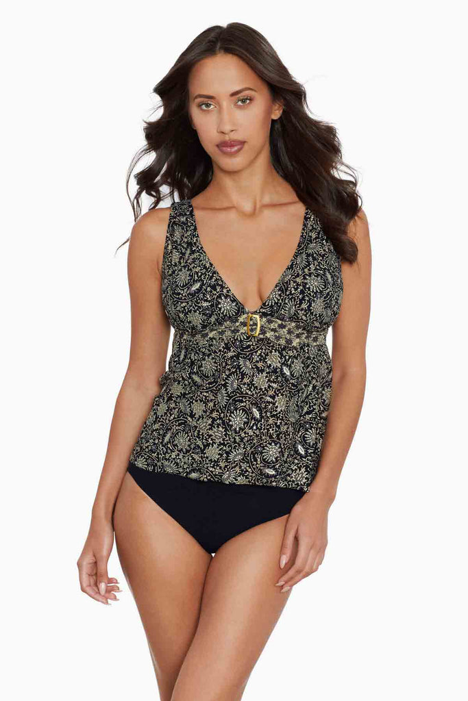 Woman looking smart in a tankini top.